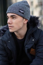 Теплая вязаная шапка серого цвета с отворотом Custom Wear 8025376 фото №5