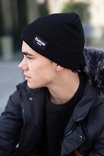 Теплая вязаная шапка черного цвета с отворотом Custom Wear 8025377 фото №2