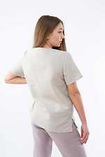 Prosta lniana bluzka z haftem i krótkimi rękawami Cornett-VOL 2012378 zdjęcie №3