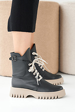Women's winter black-beige leather boots  2505378 photo №2