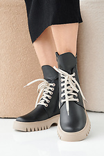 Women's winter black-beige leather boots  2505378 photo №3