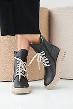 Women's winter black-beige leather boots  2505378 photo №5