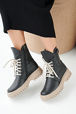 Women's winter black-beige leather boots  2505378 photo №6