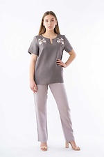 Пряма лляна блуза з вишивкою та короткими рукавами Cornett-VOL 2012380 фото №3