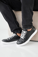 Men's spring-autumn black leather sneakers  2505381 photo №5