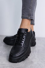 Черные массивные кроссовки из натуральной кожи на платформе 8019381 фото №7