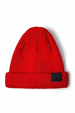 Теплая вязаная шапка красного цвета с отворотом Custom Wear 8025381 фото №8