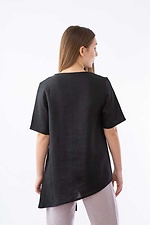 Asymetryczna lniana czarna haftowana bluzka z krótkimi rękawami Cornett-VOL 2012382 zdjęcie №3