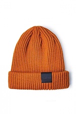 Теплая вязаная шапка рыжего цвета с отворотом Custom Wear 8025382 фото №6