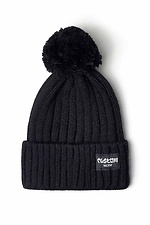 Warme schwarze Strickmütze mit Bommel und Revers Custom Wear 8025384 Foto №3