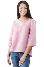 Асимметричная льняная блуза вышиванка розового цвета Cornett-VOL 2012385 фото №1