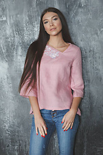 Асимметричная льняная блуза вышиванка розового цвета Cornett-VOL 2012385 фото №4