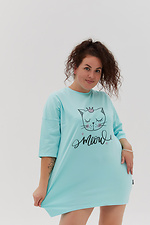 Übergroßes türkisfarbenes T-Shirt-Hauskleid mit Aufdruck Garne 3041385 Foto №2