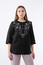 Чорна лляна блуза вишиванка оверсайз з короткими рукавами Cornett-VOL 2012386 фото №1