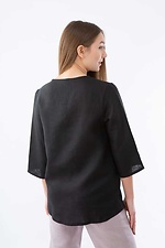 Черная льняная блуза вышиванка оверсайз с короткими рукавами Cornett-VOL 2012386 фото №2