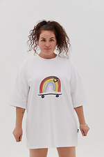 White oversize T-shirt dress with print Garne 3041386 photo №2