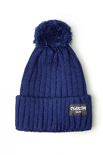 Warm blue knitted hat with pompom and lapel Custom Wear 8025387 photo №3