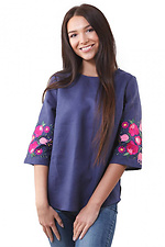Blue linen blouse with embroidered sleeves Cornett-VOL 2012388 photo №1
