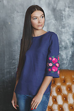 Blue linen blouse with embroidered sleeves Cornett-VOL 2012388 photo №3