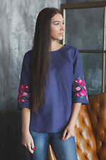 Blue linen blouse with embroidered sleeves Cornett-VOL 2012388 photo №4