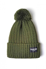 Warm green knitted hat with pompom and lapel Custom Wear 8025388 photo №3