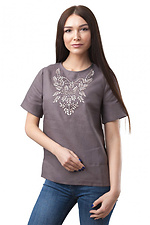 Damska haftowana bluzka lniana z krótkim rękawem Cornett-VOL 2012389 zdjęcie №1