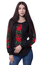 Черная льняная блузка вышиванка с длинными рукавами и поясом Cornett-VOL 2012391 фото №1
