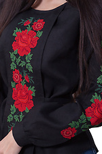 Черная льняная блузка вышиванка с длинными рукавами и поясом Cornett-VOL 2012391 фото №2