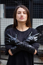 Длинные лаковые перчатки утепленные черного цвета Without 8048391 фото №1
