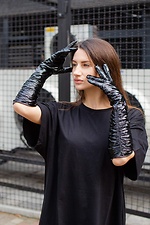 Длинные лаковые перчатки утепленные черного цвета Without 8048391 фото №2