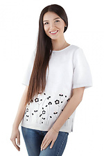 Белая льняная блуза прямого кроя с вышивкой и короткими рукавами Cornett-VOL 2012392 фото №1