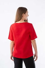 Червона лляна блуза прямого крою з вишивкою та короткими рукавами Cornett-VOL 2012393 фото №3