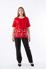 Red embroidered straight line linen blouse with short sleeves Cornett-VOL 2012393 photo №4