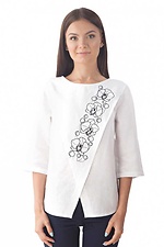Белая льняная блуза с вышивкой и имитацией запАха Cornett-VOL 2012395 фото №1