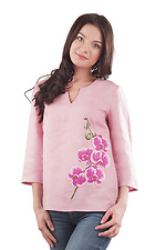 Рожева льняна блуза прямого крою з вишивкою Cornett-VOL 2012397 фото №1