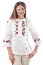 Белая льняная блуза вышиванка с укороченными рукавами Cornett-VOL 2012399 фото №1