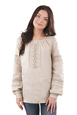 Бежевая льняная блуза вышиванка с длинными рукавами Cornett-VOL 2012400 фото №1