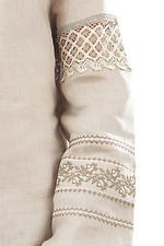 Бежевая льняная блуза вышиванка с длинными рукавами Cornett-VOL 2012400 фото №2