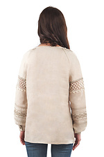 Beżowa lniana haftowana bluzka z długimi rękawami Cornett-VOL 2012400 zdjęcie №3