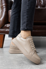 Beige women's sneakers made of genuine leather for every day  8019400 photo №1
