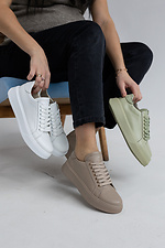Beige women's sneakers made of genuine leather for every day  8019400 photo №2
