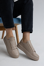 Beige women's sneakers made of genuine leather for every day  8019400 photo №6