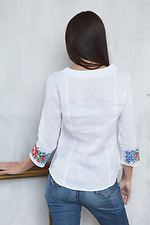 Біла лляна блуза вишиванка з баскою та вкороченими рукавами Cornett-VOL 2012401 фото №4