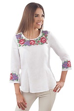 Белая льняная блуза вышиванка с баской и укороченными рукавами Cornett-VOL 2012402 фото №1