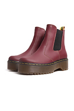 Весенние кожаные ботинки бордового цвета на платформе  4205402 фото №2
