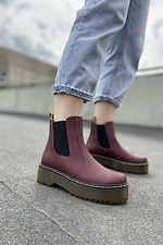 Весенние кожаные ботинки бордового цвета на платформе  4205402 фото №3