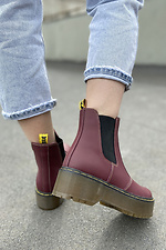 Burgundy spring leather platform boots  4205402 photo №5