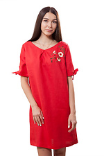Women's linen dress with short sleeves and embroidery Cornett-VOL 2012403 photo №3