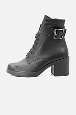 High winter boots leather black with a buckle and a wide heel  4205404 photo №1