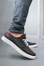 Casual men's sneakers in black leather with white soles  8018404 photo №1